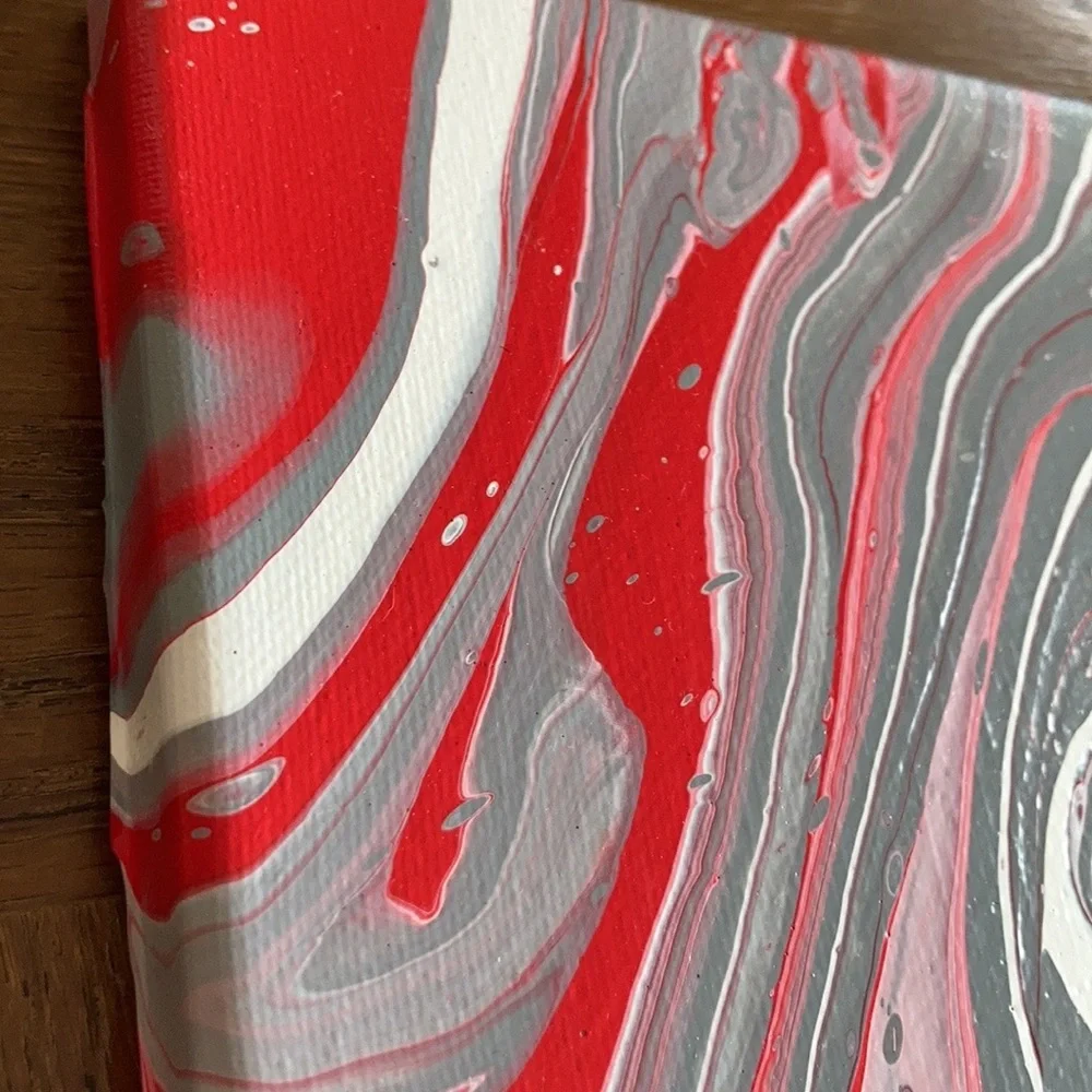 Handmade pour painting art NEW red grey white 8”x10”